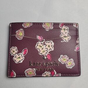 Kate Spade Saffiano Leather Floral Slim Card Holder NWOT Burgundy